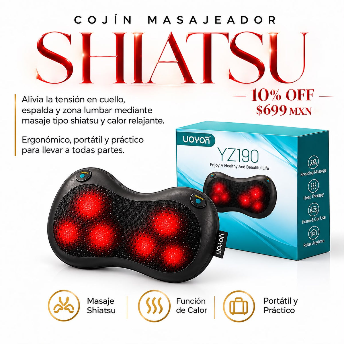 Cojín Masajeador Portátil • Shiatsu YZ169 YoYox